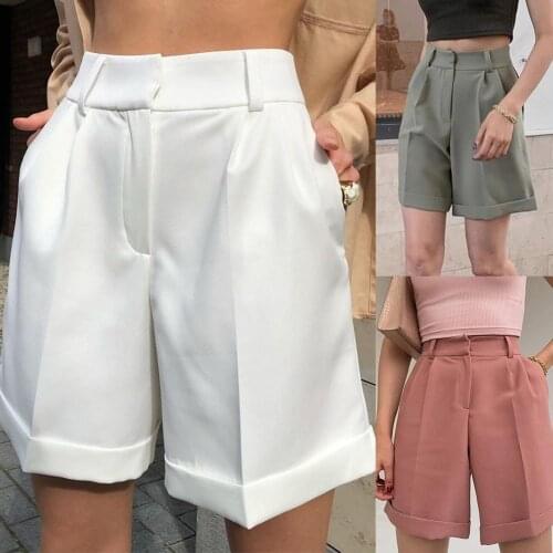 Casual womens solid color Shorts High waist loose pants Office Lady fashion Shorts Holiday party bottom Shorts Summer