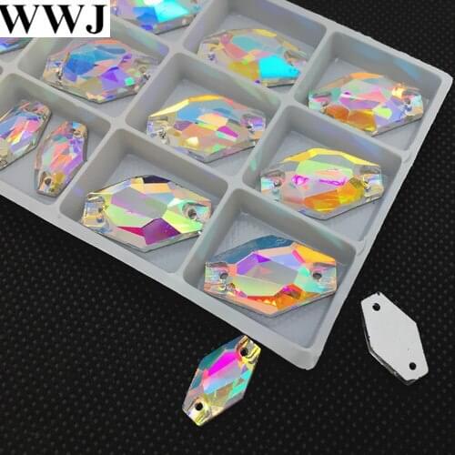 11x18mm 17x28mm Vase Shape Sew on Glass Stones AB Color Rhinestones Flatback 2 holes Silver Base glass sewing beads