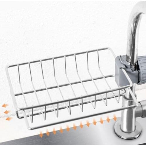 Drainer Storage Soap Stainless Dishcloth Rag Steel Sponge Shelf Adjustable Rack Dry Kitchen Basket Finishing Faucet Towel Pool
