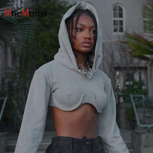 Long Sleeve Hoodied Crop Tops Women Sexy Short Mini Pullovers Coat 2021 Autumn Harajuku Party Club 90s Y2K Clothes
