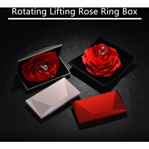 Rotating lifting rose flower ring box wedding velvet plastic valentine surprise gift Jewelry Packaging & Display creativity