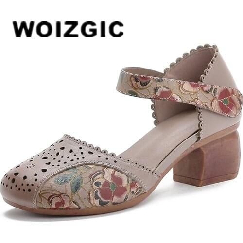 DONGNANFENG Women Female Ladies Mother Genuine Leather Shoes Sandals High Heel Summer Cool Beach Hollow Flowers 35-41 YB-8889