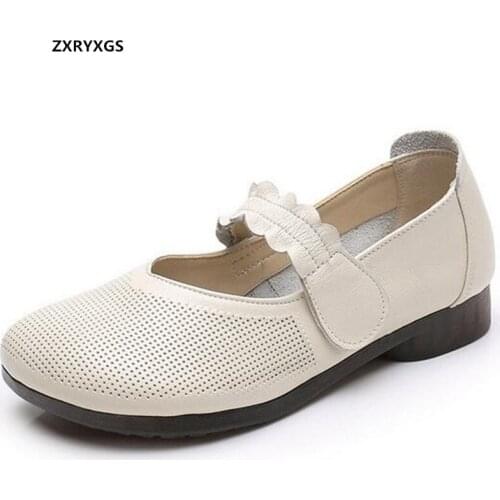 2021 New Round Toe Widened Comfortable Shoes Female Flats Non-slip Soft Sole Flat Shoes Top Soft Cowhide Breathable Shoes Shoes