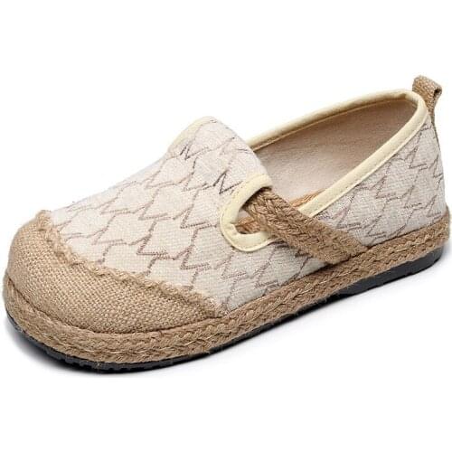YourSeason Ladies 2021 Spring Autumn Vintage Shoes Concise Handmade Shallow Round Toe Women Cotton Linen Casual Flats