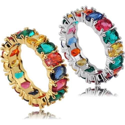 Milangirl Hot Sale Thin Baguette Rainbow CZ Ring For Women Fashion Engagement Wedding Band Top Quality Charm Jewelry