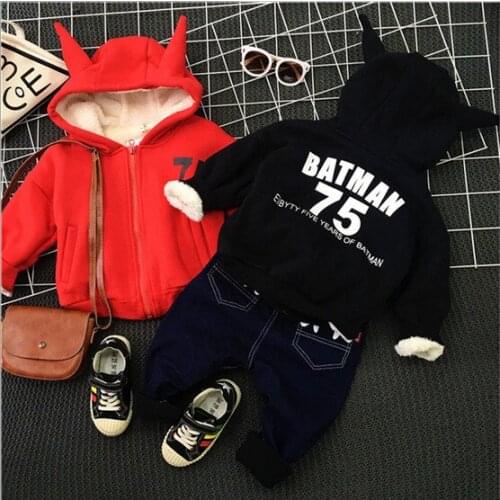 Boys Winter Jackets Clothing for Girl Velvet Thick Letter Print Monster Coats Kids Hooded Zipper Coat New Year Costumes for Boys