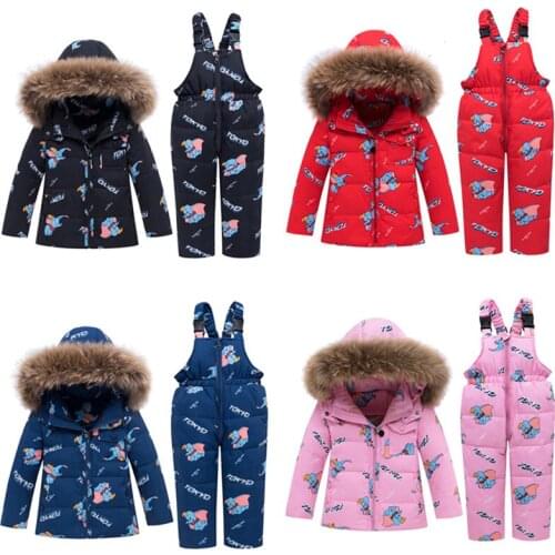 -30 Degree Winter Warm Down Jacket Children Clothing Sets Toddler Boys Down Coats + Overalls Kids Snowsuit For Girls 1-5 Years