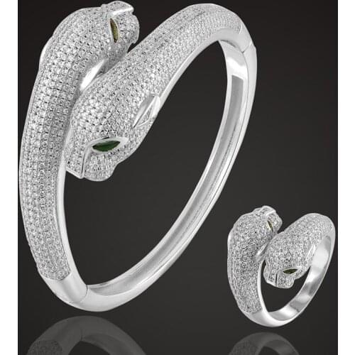 Zlxgirl copper Love Bangles with ring jewelry sets cubic Zircon Jewelry Sets Gold color Bangle Wedding Accessories Sets free bag