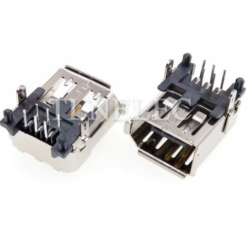 10pcs Type A Standard Port Female Jack Connector 6 Pins USB 2.0 Plug Board Socket Curling Edge Servo Motor Data Interface