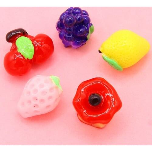 10pcs/pack Cute Resin Apple Lemon Strawberry Cherry Grape Food Earring Charms 3D Simulation Fruit Pendants For Bracelet Key Chai