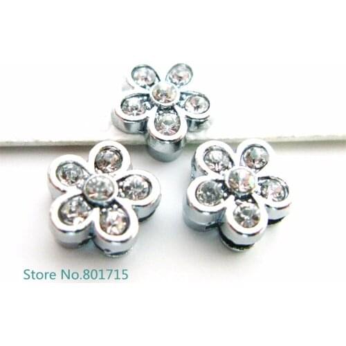 100pcs crystal flower 8mm Slide Charm Fit Pet Collar Wristband key chain as gift SL467