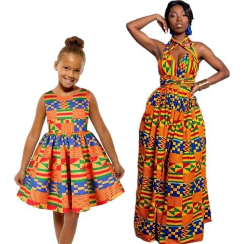 African Clothes Fashion Kids Dashiki Print 2021 Kawaii Baby Girls Dress African Drsses for Women Family Mother and Daughter