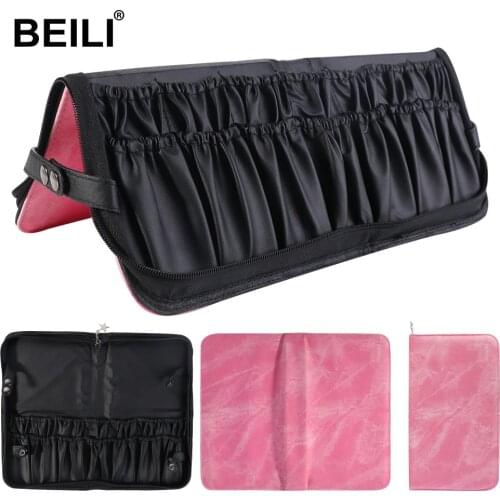 BEILI Pink Big Makeup Brushes Bag PU Material Cosmetic Bag For Professional Makeup Artists Foldable Make Up Brushes Storage