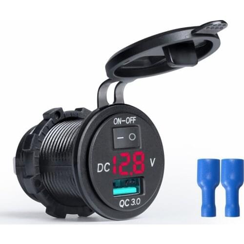 Quick Charge QC 3.0 Waterproof USB Car Charger LED Voltmeter Switch 12-24V 18W For Car Marine Boat Rv Truck Camper Mobiles
