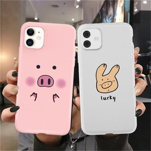 LUPWAY Cartoon Pig Couple Phone Case For iPhone 11 12 Pro Max Mini X XR XS Max 7 8 Plus SE 2020 Candy Color Soft Silicone Cover