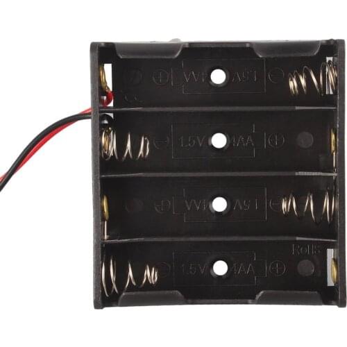 Black Plastic Battery Storage Box 4 x AA Battery Holder Storage Box Mobile Power Box 4 Slot Battery Clip Container with Lead