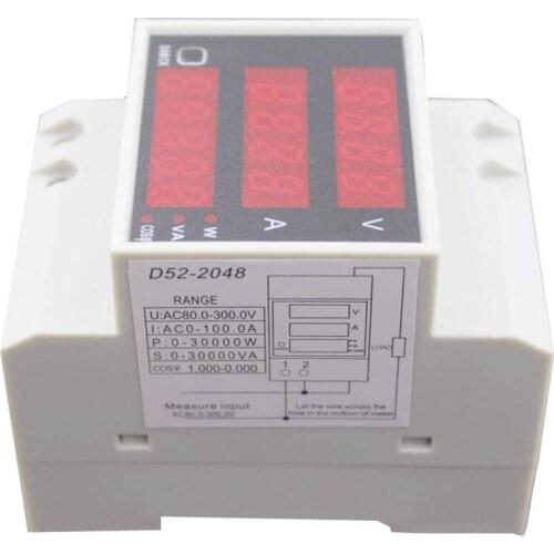 D52-2048 DIN Rail Digital Voltage Current Voltmeter Power Meter Ammeter