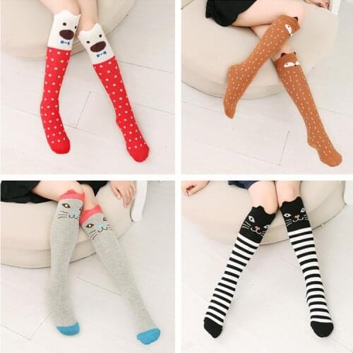 Children warmers ankle short lovely socks Cartoon Cute Kids Girl Knee High Socks Cute cotton Baby Print Animal Over Knee Socks