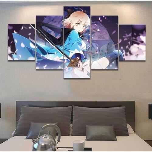 Home Decor 5 Pieces Fate Grand Female Swordsmen Canvas Painting Anime Pictures Wall Art HD Prints Modular Poster For Living Room