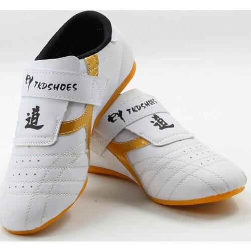 White strip PU Breathable Taekwondo Shoes Martial Arts Sneaker Kids Adult Sport Shoes Professional Training Competition Shoes