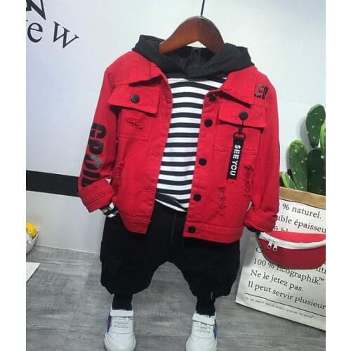 Boys Clothes Spring Autumn Children Denim jacket + striped hoodie + pants boys 3pcs Sets Kid Children Clothing sets 2-6years