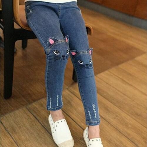 Qunq Girls Jeans Skinny Slim Spring Fall Kids Denim Pants for Girls Cat Ear Cute Baby Toddler Children Trousers Elastic Waist