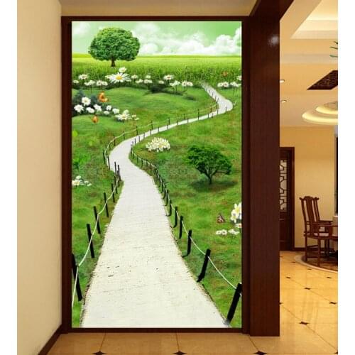 Photo wallpaper 3D stereo spring shade of Green Road entrance road Living room decoration wallpaper murals