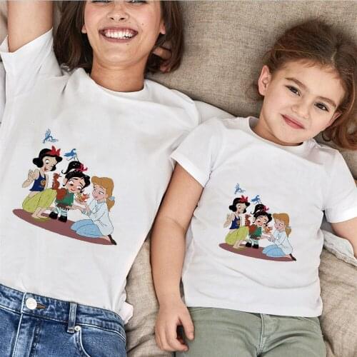 Disney Princess Family Matchinig T Shirt Mother Daughter Outfits Mommy And Me Clohtes Cool Summer Mama Baby White Sisters Tops