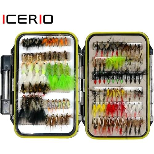 ICERIO 116PCS Dry Wet Flies Streamers Nymphs Worms Tying Hook Trout Fishing Fly Lure Fly Box Tackle