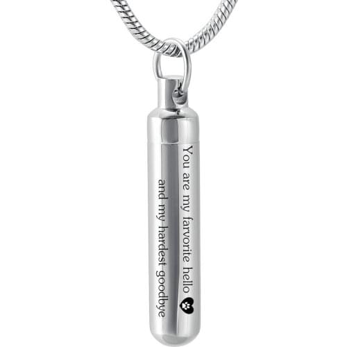 IJD148 Loss of Pet Memorial Jewelry Cylinder Pendant Hold Dog,Cat Cremation Ashes Keepsake Necklace-You are my favorite hello