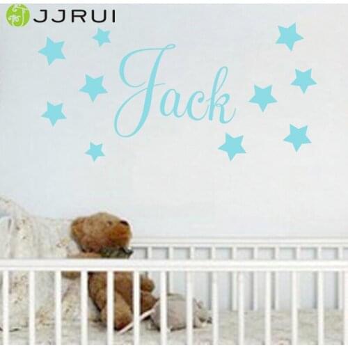 JJRUI Baby Boys Wall Sticker - Personalised Stars Child Name Bedroom Nursery Home Decor Vinyl Decal Choose 21 Color
