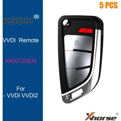 KEYECU 5 Pieces/Lot XHORSE English Version XKKF20EN Flip Wired Universal Remote Control Car Key - 3 Buttons - for VVDI Key Tool