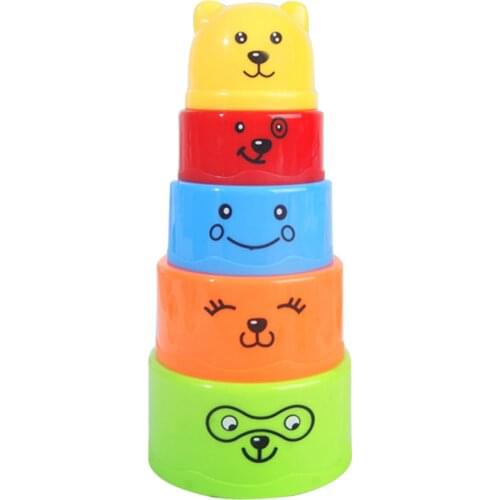 Cute Cartoon Animal Stacking Cups Little Bear Round Baby Building Balance Stacked Set Montessori Toys For Kids Toddlers Children