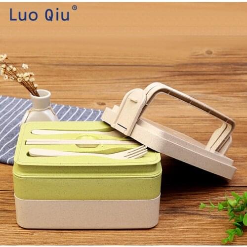Large capacity wheat straw lunch box students portable tableware sushi box