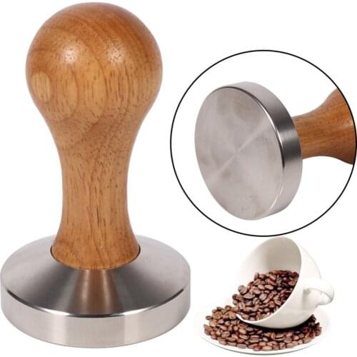 Coffee Bean Tamper Stainless Steel Hammer Flat Espresso Stand Barista Tool 58mm Wood Handle Coffee Tamper Machine Accessories