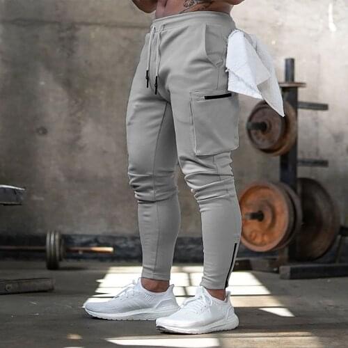 2021 New Multi-Pocket Mens Casual Fitness Pants Tie-Down Foot Zipper Joggers Sports Pants Men Clothing Streetwear Sportswear