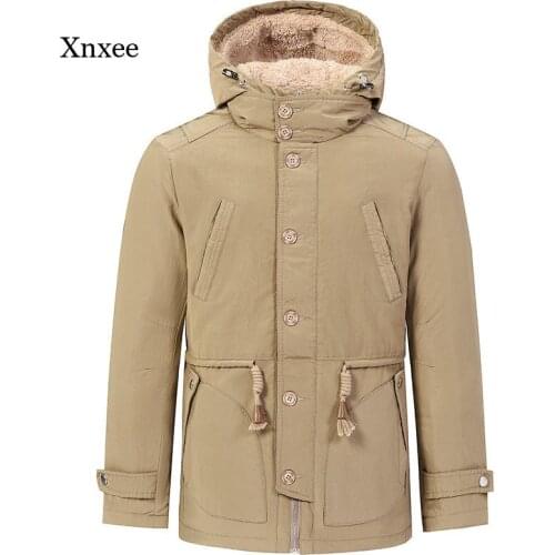 2021 New Men Winter Cotton Warm Coat Drawstring High Waist Fashion Trend Plus Fleece Warm Jacket Hooded Solid Overcoat Clothing