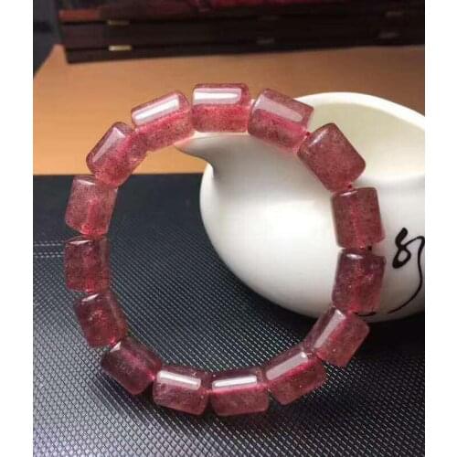 New Grade A Free Shipping Natural Red Ice Strawberry Crystal Stretch Barrel Beads One Bracelet AAA fine jewelry