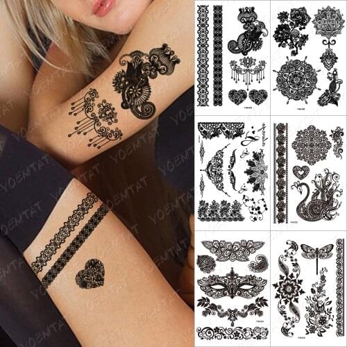 Indian Arabic Designs waterproof Tatto Lace Flash Tribal Bride Black Henna Tattoo Paste Fake Tatoo Sticker Girls Body Art Hand