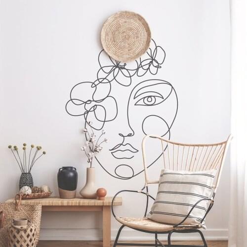 Line Drawing Wall Decal, Head Wreath Vinyl Sticker Picasso Line Drawing Wallpaper Apartment Removable Artwork Deco 2305