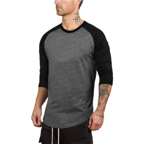 Sporty Men 3/4 Sleeve O Neck Color Cotton T-shirt Bottoming Top Mens Sports Fitness Round Neck Cap Sleeve T-Shirt
