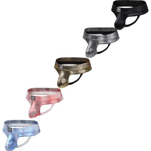 JOCKMAIL Men Sexy Underwear Jockstrap PU Leather Snake Scorpion Pattern Penis Herringbone Thong Tanga 4PCS Ropa Interior Hombre