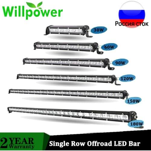 Willpower 7" 13" 20" 25" 32" 38'' Slim LED Light Bar Single Row 60W 90W 120W 150W 180W for SUV 4X4 ATV Off Road LED Work Light