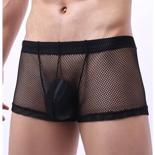 Fishnet Boxer Briefs Mens Mesh Sheer Underwear Shorts U Convex Pouch Panties Trunks Breathable Underpants Male Boxershort A50