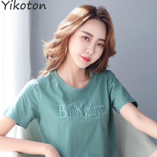 Women Cotton Tshirt Summer Short Sleeve T Shirt 2021 O-Neck Top Tee White Black Solid Basic Female Clothing Fashion Letter Shirt