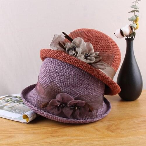 K234 Womens Hat Spring And Summer New Flower Fisherman Hat Breathable Mesh Knitted Curled Basin Hat Top Hat Sun Hat Panama