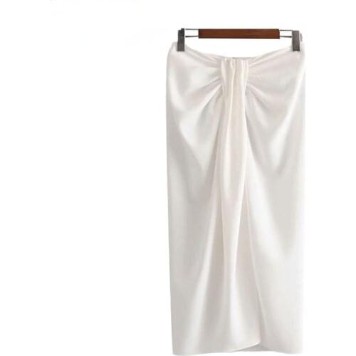 Women 2021 Knotted Wrap Midi High Waist Back Zipper Split Fork Slit Female Skirt Vintage Sexy Female Fashion Y2k Skirts Mujer