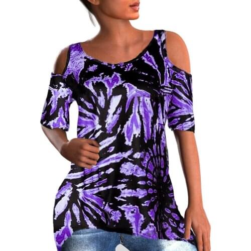 New Tie-Dye Strapless Irregular Short-Sleeve Top Female Fashion Hot Sale Casual Print Splice Large Size T-Shirt For Summer 2021
