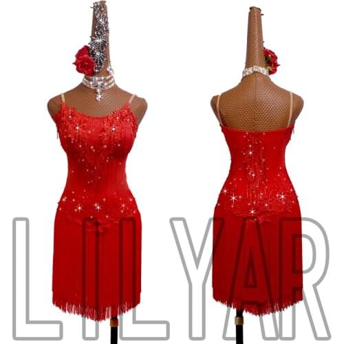 New Latin Dance Dress Competition Dress Costumes Skirt Performing Dress Adult Customize Children Red Matador Skirt Split Skirtes