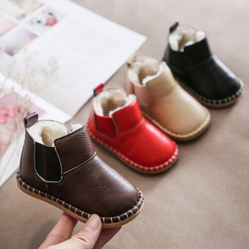 Baby Girls Boys Snow Boots Winter Infant Toddler Warm Plush Boots Soft Bottom Genuine Leather Waterproof Kids Children Shoes
